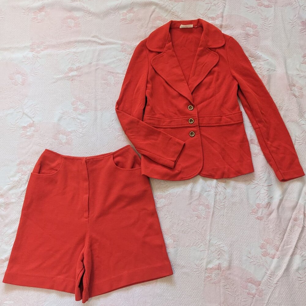 70s Vintage Two Piece Set XS‎ Women’s Jacket And Shorts Mod Red Matching Outfit